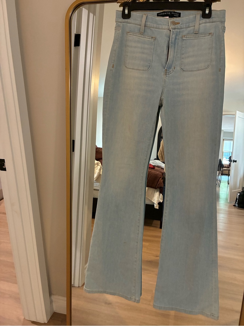 Veronica Beard Beverly Patch-Pocket Skinny-Flare Jean in Silverwood Blue